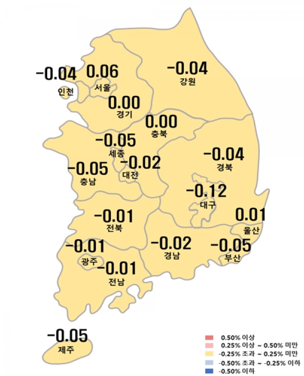 시도별 주간 아파트 가격 추이. [자료=한국부동산원]