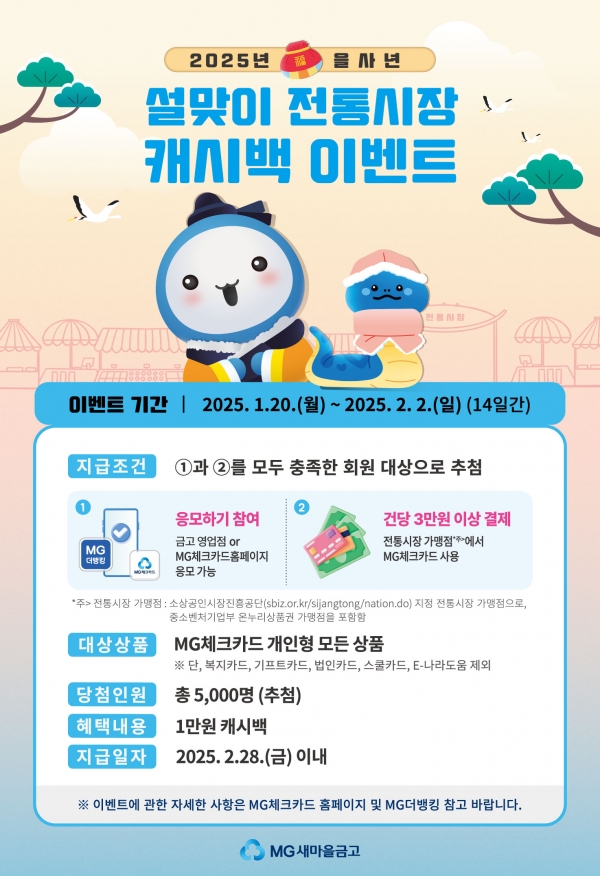 MG체크카드의 2025년 을사년 설맞이 전통시장 캐시백 이벤트. 사진=MG새마을금고